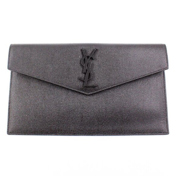 NIB Saint Laurent Grain de Poudre Leather Uptown YSL Pouch in Black - Picture 1 of 16